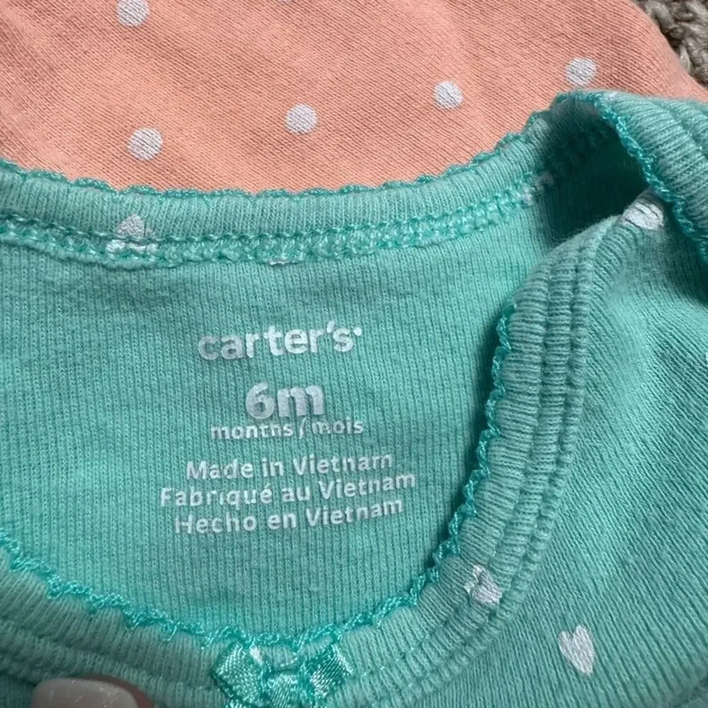 Lot of 4 Carter's Baby Girl Long Sleeve Bodysuits Polka Dot Heart 6 Months